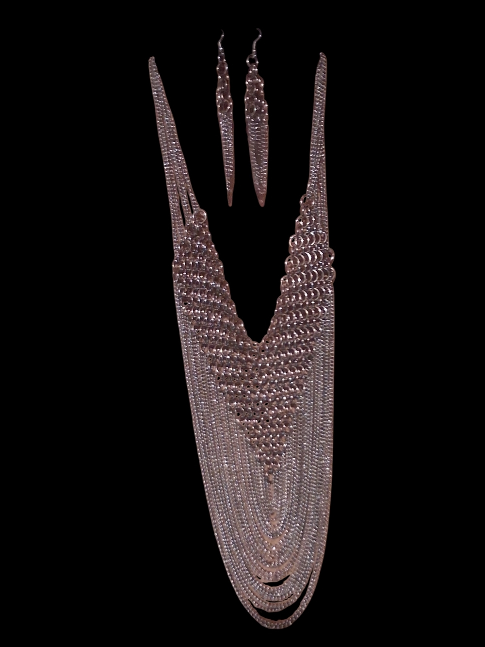 Statement Silver Multi-Layer Chain Necklace and Earrings Set